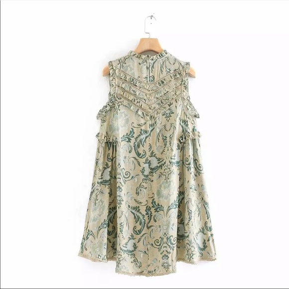 Boho Floral Gypsy Print Tank Ruffle Mini Dress - Picture 3 of 7